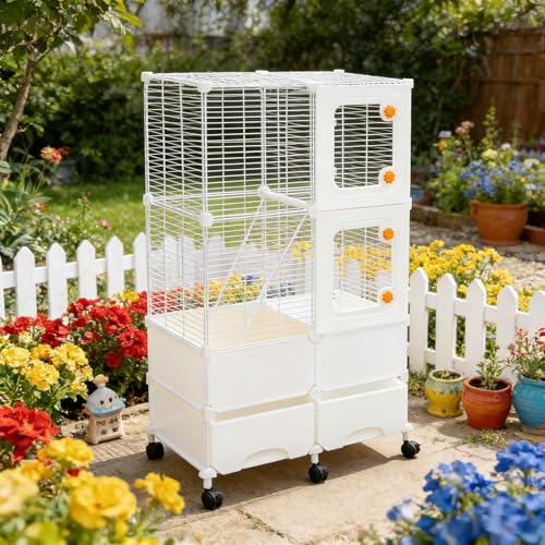 Animal Cage, 3 Tier Pet Play Paradise Large Capacity Pet Cage Ferret Cage Chinchilla Cage Small Animal Habitat for Squirrels, Sugar Gliders, Chinchillas, Degus, Hamsters (White) - color: White
