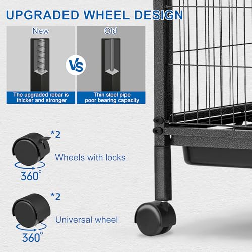 HABUTWAY 45''H Metal Small Animal Cages, Rolling Chinchilla Cage with Removable Ramps, Lagre Cage for Chinchillas/Guinea Pigs/Rabbit, Ferret Cages with Hammock & 4 Tiers, Black - size: 20.5"L x 20.5"W x 44.7"H