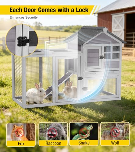 Aivituvin Two-Tier Rabbit Hutch Outdoor Bunny Cage Indoor with Weatherproof Roof Rabbit Cage with Chew-Proof Ramp and Pull-Out Tray for for Small Animals Grey