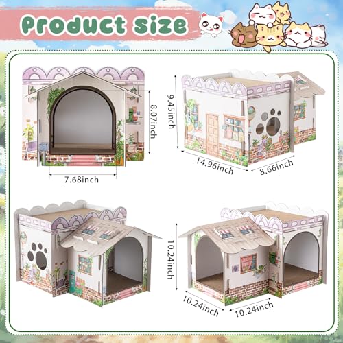 Lineshading 2 Story Cardboard Cat House with Scratcher Pad, Multi Level Durable Cat Scratcher House for Small Kitten Bunny Rabbit Animals Christmas Birthday Gift(17x12x10,Cottage) - style: Cottage