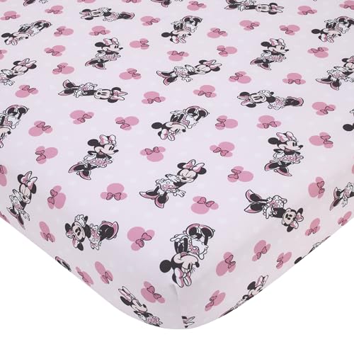 Disney Minnie Mouse Pink, Black, and White Super Soft Nursery Fitted Crib Sheet - color: Minnie Mouse Pink, Black, and White, size: Crib