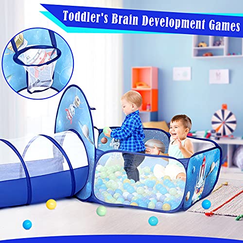 PigPigPen 3pc Kids Play Tent for Boys with Ball Pit, Crawl Tunnel, Rocket Ship Tents for Toddlers, Baby Space World Playhouse Toys, Boys Indoor& Outdoor Play House, Perfect Kid’s Gifts - style: 3PC Rocket Play Tent