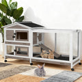 62″ 2-Story Large Rabbit Hutch with Chew-Proof Ramp, 3 Leakproof Trays, Waterproof Roof, 6 Lockable Wheels for Rabbits & Guinea Pigs (Brown) - color: (Brown)