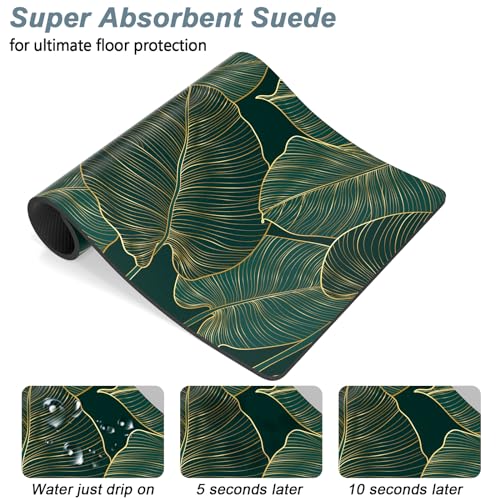 Rnivvi Dog Food Mat, 12" x 19" Flower Absorbent Dog Cat Bowl Mat for Food and Water, 3MM Anti-Slip Rubber Pet Feeding Rug Protect Floors, Puppy Placemat for Feeding & Watering Supplies, Tropical - color: Tropical Palm Leaves, size: 12"x19" (3mm)