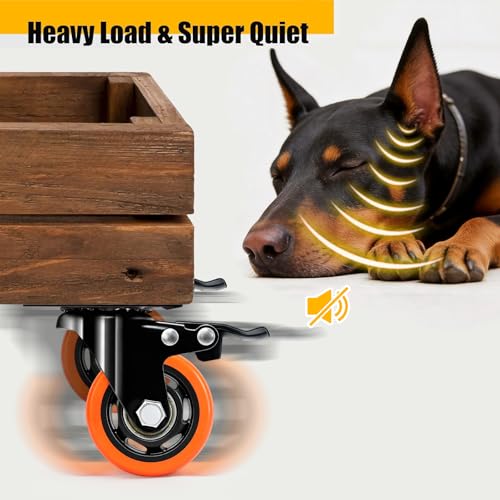 QNCZ 3 Inch Heavy Duty Caster Wheel with Dual Brake,Silent,Orange,Set of 4 | Easy to Install, Efficient operation, convenient braking,Silent, Floor friendly,Widely Applied for Cart,Furniture,Workbench - color: Orange, size: 3 IN