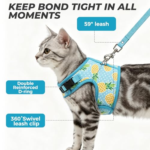 BINGPET Cat Harness and Leash Set, Escape Proof and Adjustable, Medium | Step-in Vest, Lightweight Soft Breathable Mesh, Hook & Loop, Easy Control for Small & Medium Cats Walking Travel - color: Pineapple, size: Medium