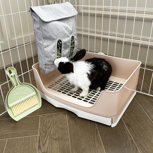 Large Rabbit Litter Box Bunny Litter Box, Potty Training for Rabbits Litter Pan with Drawer, Rabbit Bedding Toilet for Adult Guinea Pig, Ferret, Bunny and Other Animals (Brown)