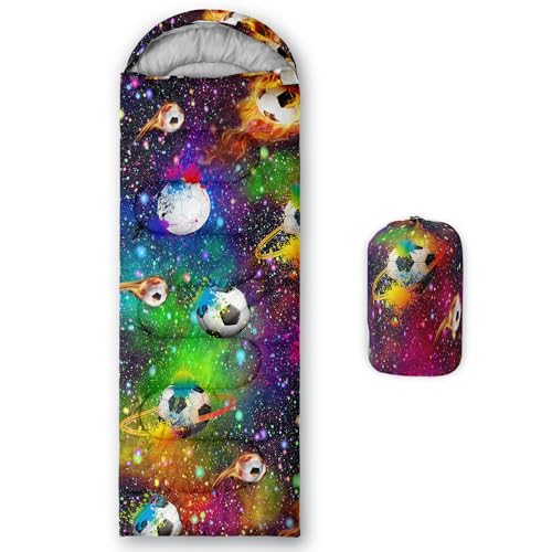 Sleeping Bags for Adults and Kids Backpacking Camping Sleeping Bags for Girls and Boys Lightweight Waterproof Cold/Warm 3-Season - color: Flame football