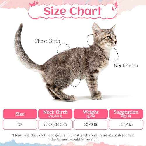 Cat Leash and Harness Set for Walking, Kitten Harness and Leash Set | Escape Proof, Adjustable Soft Breathable, with Reflective Strips, Easy to Wear, Secure Fit, for Kittens, Puppy Bunny Ferret