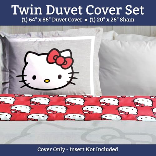 Jay Franco Duvet Cover Set – 2 Piece Comforter Cover and Sham Set, Super Soft Cozy Bedding (Insert Not Included) Grey - Hello Kitty, Twin - color: Grey - Hello Kitty, size: Twin