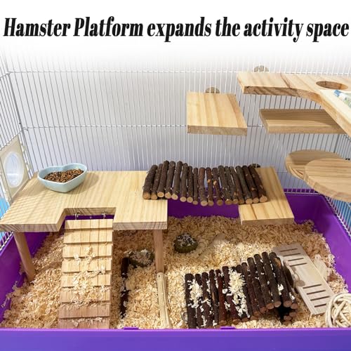 Hamster Platform with Ladder Wooden Syrian Hamsters Standing Platforms with Legs Set Wood Gerbils Climbing Bridge Toy Mouse Cage Accessories - size: Small