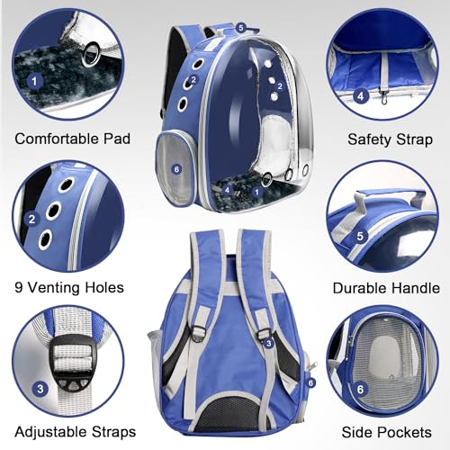 Cat Backpack Carrier, Pet Cat Carrier with Ventilated Design for Carrying Puppy Cats, Pet Carrier Backpack for Traveling/Hiking/Camping/Outdoors Airline Approved Travel Carrier (Blue) - color: Blue