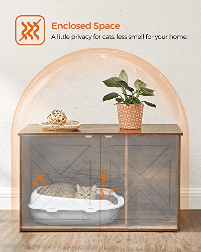 Feandrea Cat Litter Box Enclosure, Litter Box Furniture Hidden with Removable Divider, Indoor Cat House, End Table, 31.5 x 20.9 x 19.7 Inches, Rustic Brown UPCL002X01 - color: Rustic Brown, size: L (31.5"L x 20.9"W x 19.7"H)
