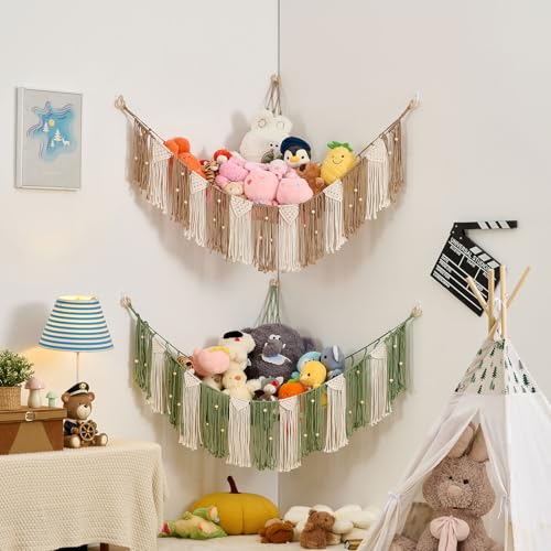 Stuffed Animal Hammock with Weaving Tassels and Beads Milk Coffee - color: Milk Coffee