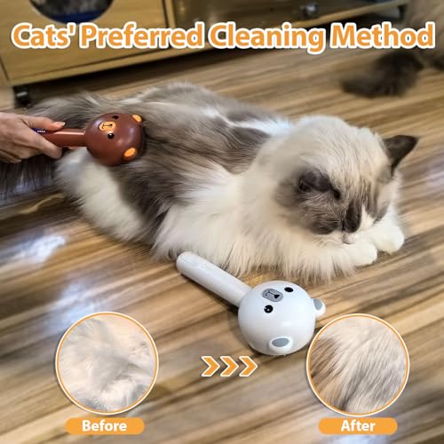 Cat Steam Brush with 2 Spray Levels & Release Button 4-in-1 Cat Water Brush | for Shedding Grooming, Pet Hair Removal Comb for Long Short Haired Cats Dogs, IPX7 Waterproof Self Cleaning Slicker Brush - color: Brown with Handle