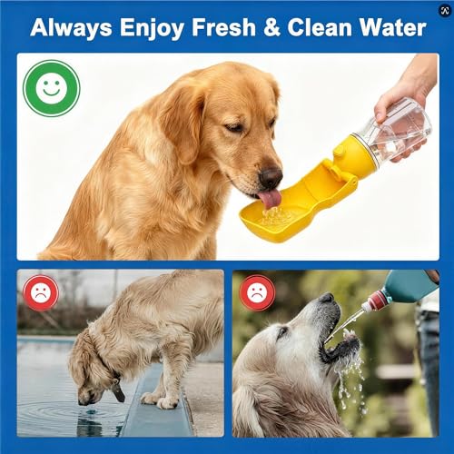 Amerisun Dog Water Bottle, 16.9 OZ Collapsible Leak-Proof Pet Water Bowl | Collapsible Water Bottle,Suitable for Dog, Cat, Puppy, Guinea Pig, Hamster & Bunny. Ideal for Walking, Hiking (yellow) - color: yellow