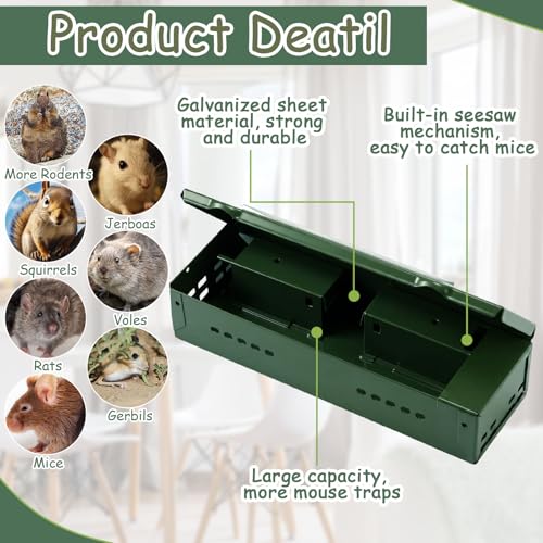 Qualirey 6 Pack Multi Catch Mice Trap Clear Top Humanized Mouse Trap Rodent for Indoor Outdoor Rat Control Pet and Security (4.5 Inch,Green)