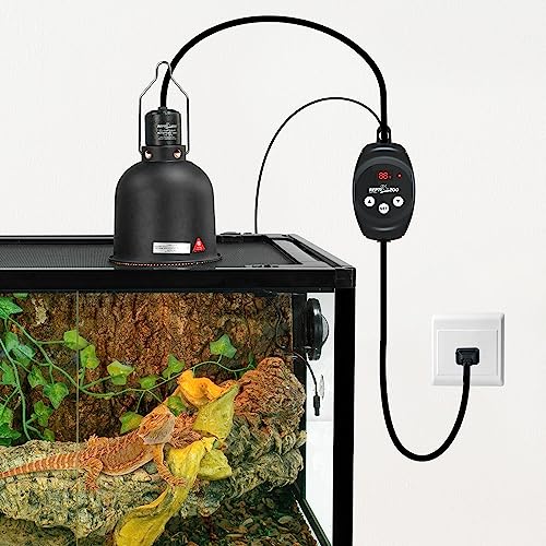 REPTI ZOO Reptile Light Fixture with Dimming Thermostat, 5.5 Inch Deep Dome Lamp Fixture with Temperature Controller for Reptile Heat Lamp Bulb, Max 100W - size: 5.5 Inch