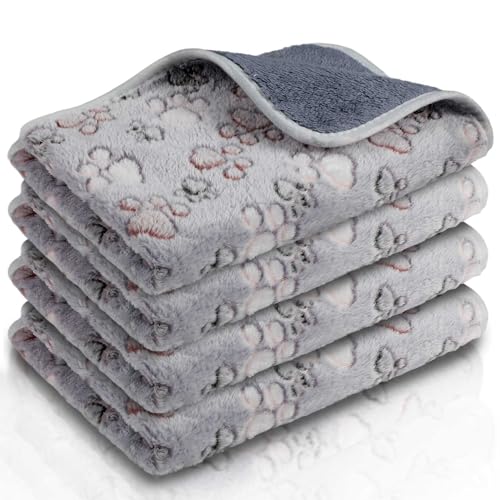 Reginary 4 Pcs Waterproof Guinea Pig Blankets Washable Small Animal Fleece Bedding Absorbent Guinea Pig Cage Liners Reusable Training Pee Pad Pet Sleep Mat for Hamster(Adorable Paw,24 x 16 Inch) - size: 24 x 16 Inch
