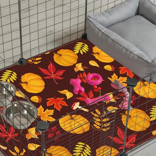 JarThenaAMCS 3 Pcs Guinea Pig Cage Liner Reusable Bunny Squirrel Mat Fall Maple Leaves Pumpkin Washable Small Animal Pee Pads for Autumn Rabbit Hamster Chinchilla Ferret Accessory, 24 x 47 in - style: Brown Pumpkin Maple