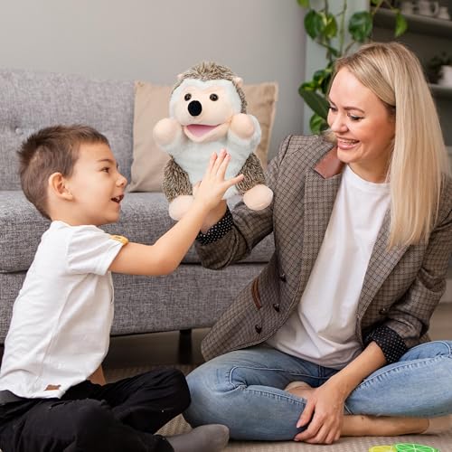 Easfan Hedgehog Hand Puppet with Movable Mouth Plush Toy Gift for Kids 10" | Interactive storytelling, cute stuffed animal, creativity imagination, easter christmas birthday holiday gift, for toddlers - style: Hedgehog