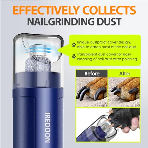 Dog Nail Grinder with 4 LED Lights, 3 Speeds Super Quiet for Pets | Low Vibration, Electric Pet Nail Grinder, Professional Painless Paws Grooming & Smoothing for Small to Large Dogs Cats(Blue) - color: Sapphire Blue