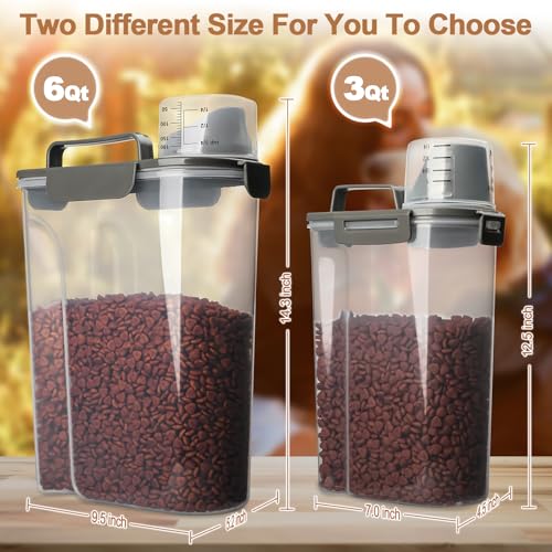 TIOVERY Dog Food Storage Container, 5-7 Lbs Airtight Pet Food Container, Cat Food Container Dispenser with Portable Handle, Pouring Spout and 4 Seal Buckles for Dogs Cats 2 Pack Grey - color: Grey 6Qt+3QT