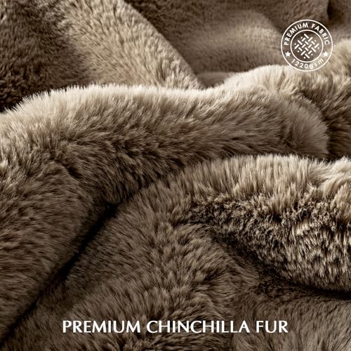 EVERGRACEHOME Faux Chinchilla Fur Throw Blanket, 50"x60", Tawny Mink | Luxury, Super Soft, 1220GSM, Fluffy Cozy Mink, Reversible Velvet Back, Warm Thick Heavy Winter Throw for Couch Bed, Gift - color: Tawny Mink, size: 50"x60"