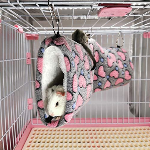LEFTSTARER Hanging Tunnel for Small Animals Guinea Pig Accessories Sugar Glider Cage Accessories Hamster Rat Toys Ferret Hammock（Heart-Grey） - color: Grey