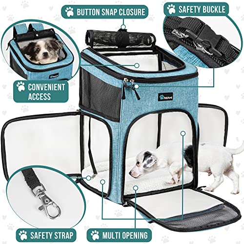 PetAmi Dog Backpack Carrier, Airline Approved 4-Way Entry Cat Backpack Carrier, Ventilated Mesh, Collapsible Pet Carrier for Small Puppy, Kitten, Hiking, Travel Car, Vet, up to 18 lbs, Turquoise - color: Turquoise