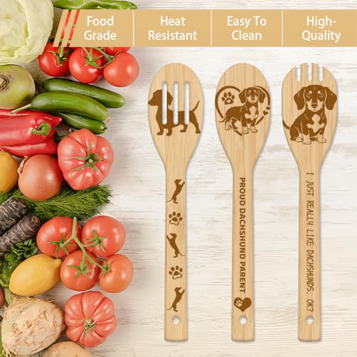 GLOBLELAND 6 Pcs Dachshund Wooden Spoons Utensil Set Cute Dog Bamboo Carving Kitchen Cooking Utensils Wooden Engraved Cooking Spatula Sets for Kitchen Fun House Warming Gift - color: Dachshund