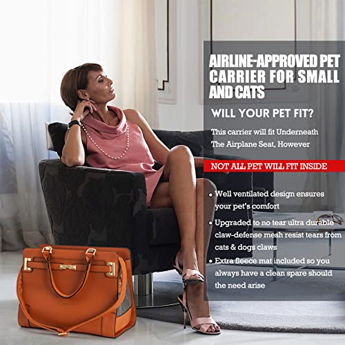 Fashion Pet Carrier Dog Cat Carrier Purse Soft-Sided Leather Handbag Pet Tote Bag for Small Dogs Puppy and Cats TSA Airline Approved (Brown) - color: Brown