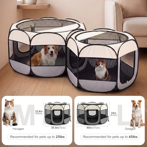 Leinuosen 2-in-1 70'' Pop Up Pet Playpen, Large Portable Cat Dog Tent Crate Cage Kennel, Indoor Outdoor Foldable Playpen for Puppy Kitten Small Animals, No Divider