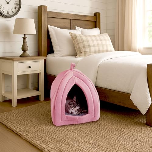 PETMAKER Cat House Indoor Bed with Removable Foam Cushion, Pink | Plush Cat Tent Bed for Small Kittens, Rabbits, Guinea Pigs, and Other Small Animals, Comfortable Cozy Pet Hideaway - color: Pink