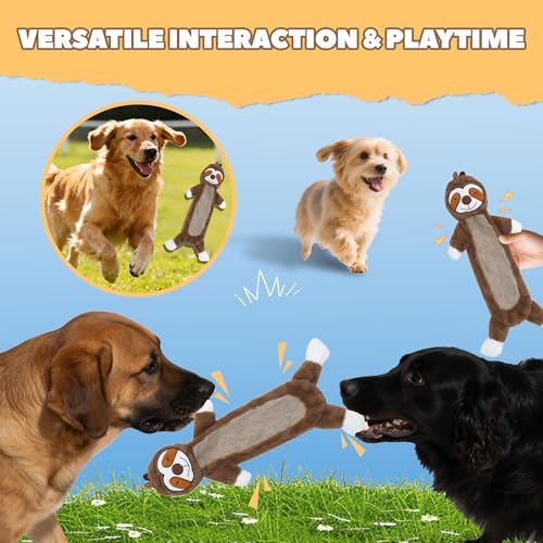 Squeaky Dog Toys for Small & Medium Breeds, Soft No Stuffing Interactive Puppy Teething Chewing Toy with Crinkle Paper, Best Birthday, Christmas, Halloween, Easter Gift, Flat Sloth - color: Sloth
