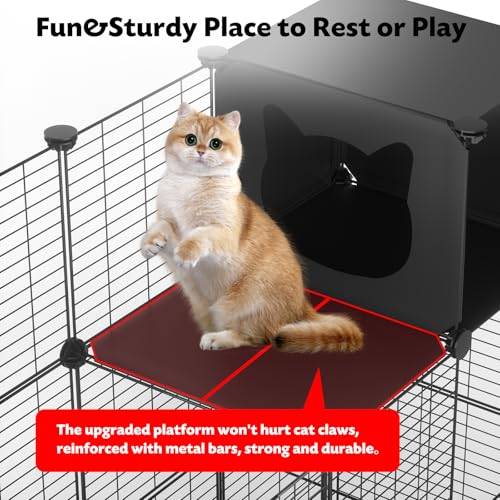 PAWING Cat Enclosure Indoor with Litter Box, 4-Tier Metal Wire Cat Cage, DIY Detachable Design for Cats, Kittens & Small Animals, Multi-Level Kennel - size: 41.3"L x 17.7"W x 55.1"H