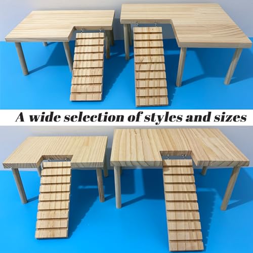 Wooden Hamster Platform with Legs, Small Syrian Hamsters Climbing Platforms with Ramp Kit Wood Ladder Bridge Rat Playing Toy Standing Table Gerbil Cage Accessories - size: Small