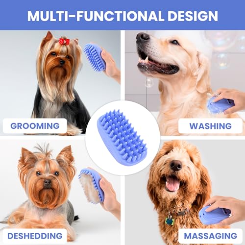 Dog Bath Brush, Easy Wash Scrubber For Bath & Shower, Silicone Brush, 2PACK | Best Dog Scrubber for Bath, Soft Curry Brush For Puppy, Essential Pet Bathing Supplies, Shampoo Brush For Dogs & Cats, 2 PACK - size: Short & Long Pins