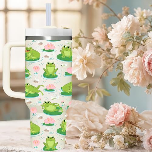 Frog Gifts.40oz Frog Tumbler with Handle.Frog Lover Cup Gift.Birthday Christmas Frogs Tumblers Gift for Women Men. - style: Frog