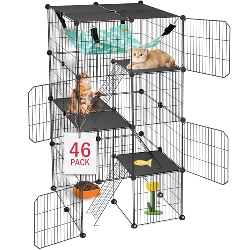 VISCOO Cat Cage, 4-Tier DIY Cat Enclosures Catio,24"x24"x 48" Cat Playpen | Detachable Metal Wire Kennel Cats Crate Indoor & Outdoor with Hammock, 2x2x4 Exercise Place for 1-3 Cats/Kitten - size: 15.4"L x 12.6"W x 6.3"H