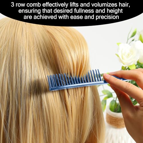 SIMPOR 3 Row Hair Comb for Natural Detangling, Hair Styling Brush, Nylon Bristle Unbraider Teasing Rat Tail Comb for Women Men Blue - color: Blue