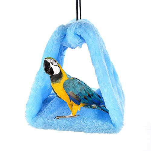 Winter Warm Bird Nest House Shed Hut Hanging Hammock Finch Cage Plush Fluffy Birds Hut Hideaway for Hamster Parrot Macaw Budgies Eclectus Parakeet Cockatiels Cockatoo Lovebird (L, Blue) - color: Blue, size: L