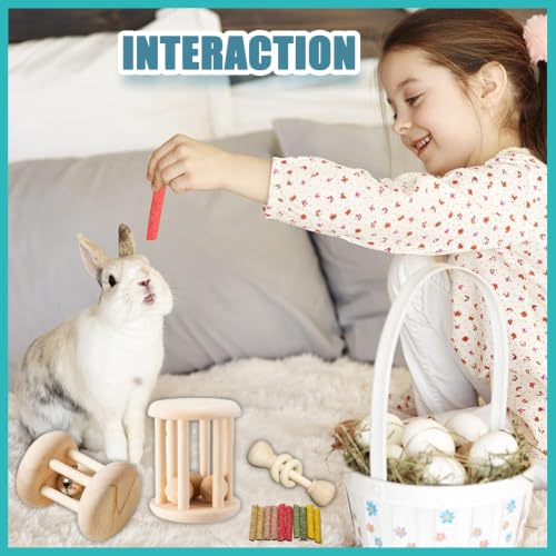 QWR 23 PCS Natural Wooden Rabbit Toys,Safe Bunny Chew Toys for Teeth,Grass Timothy Sticks,Sweet Bamboo,Guinea Pigs Teeth Grinding Toys for Chinchillas, Hamsters & Small Animals - Indoor & Outdoor - size: 23PCS