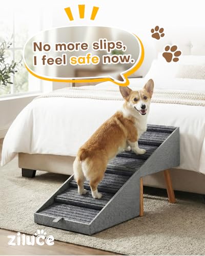 Dog Ramp for Bed & Couch, Dog Stairs 21.06 inches High for Large/Medium/Small Doggie, Foldable 2 in 1 Wooden Pet Steps for Puppy Older and Injured Dogs, Split Ottoman Design, No-Slip Surface - size: 21.06" H-Light Grey
