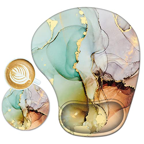 Ergonomic Mouse Pad with Wrist Support Gel Mouse Pad Wrist Rest, Non-Slip PU Base Comfortable Mousepad for Office Home Working Studying Pain Relief & Easy Typing, Abstract Art Marble