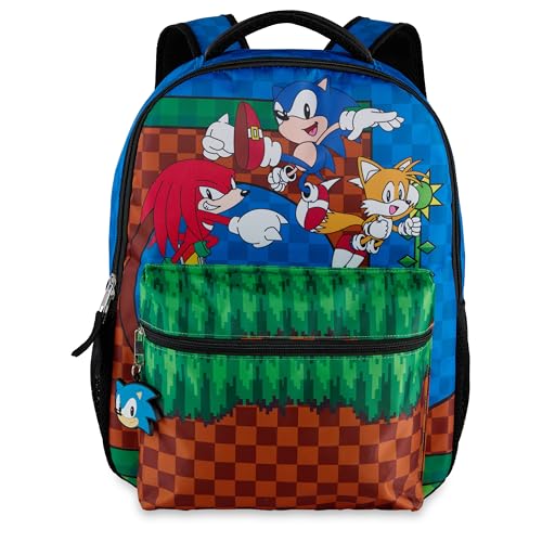 AI ACCESSORY INNOVATIONS Sonic The Hedgehog Backpack, Boys & Girls Featuring Sonic, Tails, and Knuckles,16” Bookbag w/Molded Sonic Dangle, Blue - color: Sonic the Hedgehog