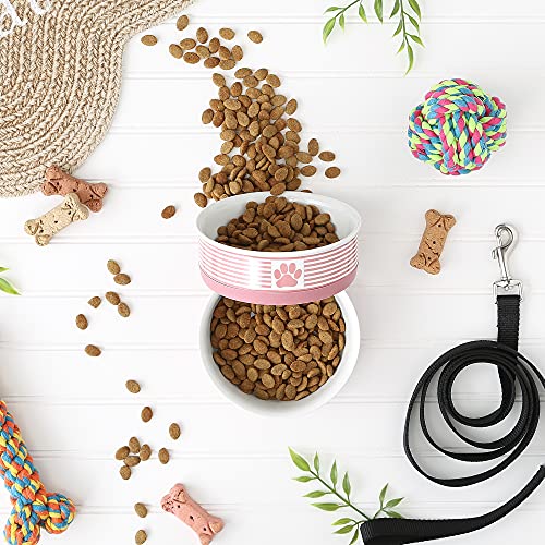 Bone Dry Paw & Patch Ceramic Pet Collection, Medium Set, 6x2, Rose, 2 Piece,5742 - color: Rose, size: Medium Bowl Set, 6x2"