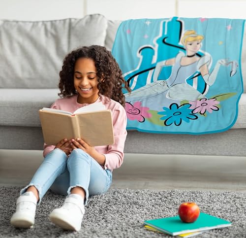 Jay Franco Kids Plush Throw Blanket – Soft & Cozy Fleece Throw for Bedroom & Couch Décor, Official Licensed Product, Blue - Disney Princess Cinderella, 40x50 - Travel Blanket - color: Blue - Disney Princess Cinderella, size: 40x50 - Travel Blanket