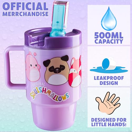 Get Trend Squishmallows Kids Water Bottle with Straw 16.9 oz BPA Free Plastic Cup with Lid Handle Reusable Tumbler for School Gifts for Kids (Lilac Squishmallows) - color: Lilac Squishmallow
