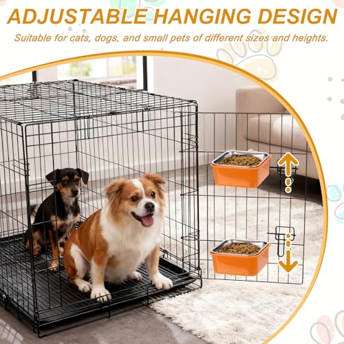 Crate Dog Bowl, Removable Stainless Steel Pet Cage Hanging Anti-Overturn Food Water Feeder Cage Cup (Square, Yellow, 17.7oz), Intended for Puppies/Cat/Rabbit/Bird - color: Yellow, size: 5.7"(17.7oz)